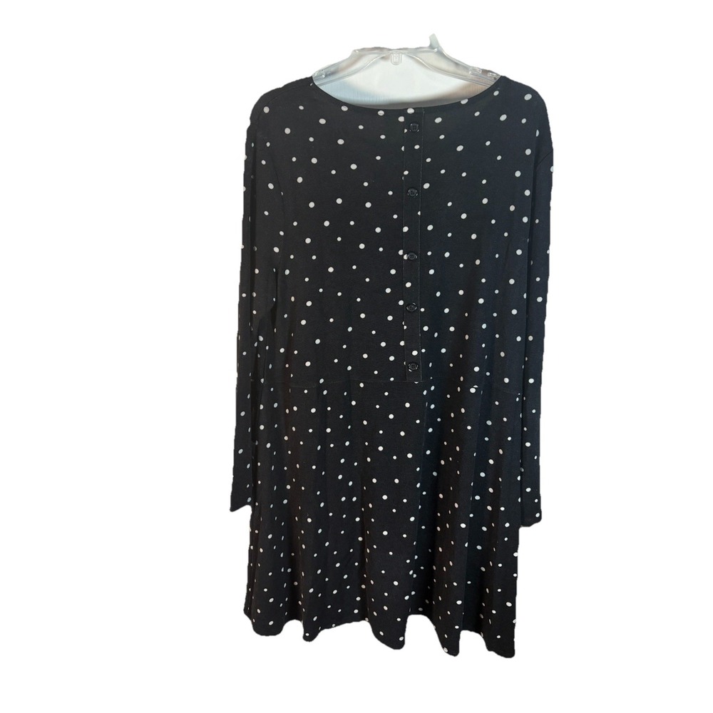 Chicos Size 2 Tunic Tops Large Black White Polka Dot 3/4 Sleeve Blouse Womens - Picture 2 of 8